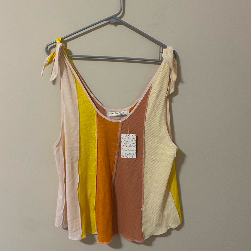NWT FREE PEOPLE “Carousel Tank Top” in Sun Drop Combo Block Color Tie Strap Tank